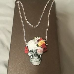 F21 Flower Skull Wood Necklace!!